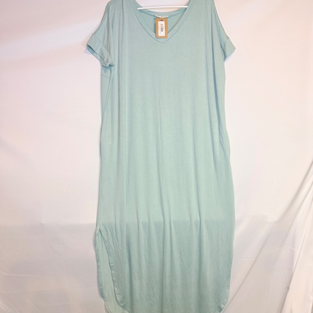 Zenana Womens Mint Green V-Neck Short Sleeve Maxi T-Shirt Dress NWT Medium